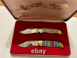 2 Very Rare Limited Taylor Cutlery Bobcat Elk Horn Pocket Knifes 1 Set Of 300