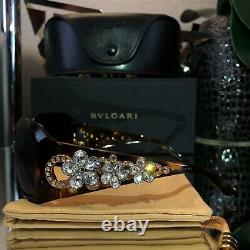 Bvlgari Sunglasses Swarovski Crystal Limited Edition 856-B Gold Brown VERY RARE