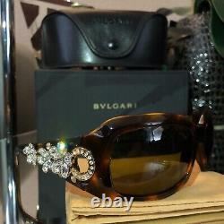 Bvlgari Sunglasses Swarovski Crystal Limited Edition Gold Brown VERY RARE