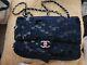 Chanel Limited Edition, Very Rare Midnight Blue Classic Double Flap Silk Handbag