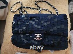 Chanel Limited Edition, Very Rare Midnight Blue Classic Double Flap Silk Handbag