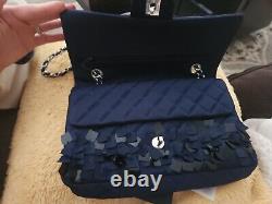 Chanel Limited Edition, Very Rare Midnight Blue Classic Double Flap Silk Handbag