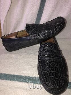 EUC VERY RARE MODEL Mauri Full Genuine Alligator Navy Driver Moccasins 11M ITALY