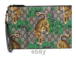 GUCCI GG Supreme Tiger Print Beige Clutch Bag Unisex Very Rare Used JPN Limited