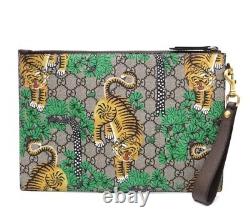 GUCCI GG Supreme Tiger Print Beige Clutch Bag Unisex Very Rare Used JPN Limited