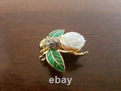 Joan Rivers Signed White/Gold Gardenia Bee Pin Very Rare Limited Edition