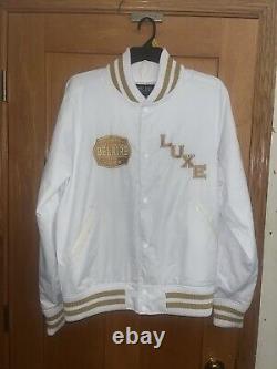 LUC BELAIRE Varsity Jacket White/ Gold Size XL Very Rare Limited Edition