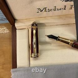 Michel Perchin Ribbed Red And Gold Limited Edition Fountain Pen Very Rare