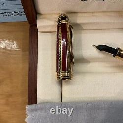 Michel Perchin Ribbed Red And Gold Limited Edition Fountain Pen Very Rare