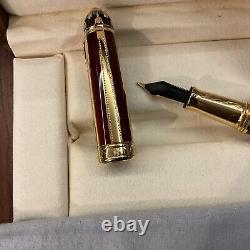 Michel Perchin Ribbed Red And Gold Limited Edition Fountain Pen Very Rare