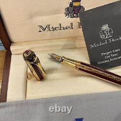 Michel Perchin Ribbed Red And Gold Limited Edition Fountain Pen Very Rare