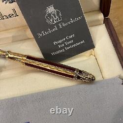 Michel Perchin Ribbed Red And Gold Limited Edition Fountain Pen Very Rare