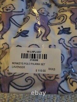 VERY RARE LIMITED -Roller Rabbit Monkey Polo Pajamas LAVENDER Purple XXXS