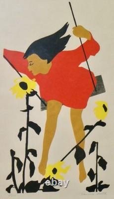 VERY RARE Woodcut by Rosalind Smith THE SWINGER Signed Limited Edition 28/100