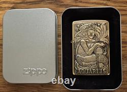 VTG VERY RARE 1997 LIMITED ZIPPO AQUARIUS ZODIAC BARRETT SMYTHE Brass & Unused