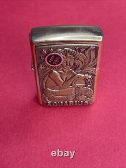 VTG VERY RARE 1997 LIMITED ZIPPO AQUARIUS ZODIAC BARRETT SMYTHE Brass & Unused