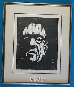 Very Rare Jacob Pins Hand Signed Self Portrait 1957 Woodcut Limited Edition