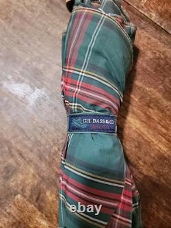 Vintage GH BASS CO. Tartan Plaid Umbrella Red & Green 1990's VERY RARE Limited