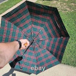 Vintage GH BASS CO. Tartan Plaid Umbrella Red & Green 1990's VERY RARE Limited