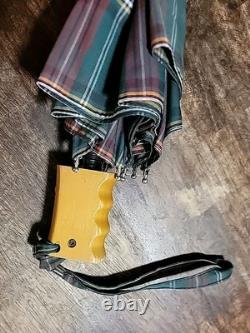 Vintage GH BASS CO. Tartan Plaid Umbrella Red & Green 1990's VERY RARE Limited
