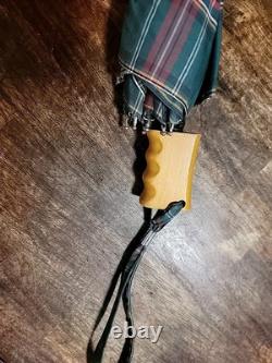 Vintage GH BASS CO. Tartan Plaid Umbrella Red & Green 1990's VERY RARE Limited