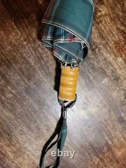 Vintage GH BASS CO. Tartan Plaid Umbrella Red & Green 1990's VERY RARE Limited