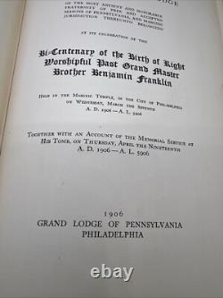 Célébration du Bi-Centenaire de Franklin Vintage 1906 Volume Mémorial Très Rare Limité