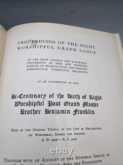 Célébration du Bi-Centenaire de Franklin Vintage 1906 Volume Mémorial Très Rare Limité