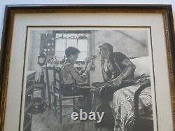 Lithographie très rare de Norman Rockwell, signée à la main, édition limitée, enfant et vieux jouets