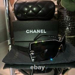 Lunettes De Soleil Chanel Limited Edition Swarovski Crystal 5065-b Noir Très Rare