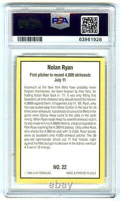 Nolan Ryan très rare (pop 75) 1985 Donruss Hghlts Psa-10 Gem-mt Carte #22 nouvelle boîte