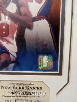 Photographie très rare des Big Three des New York Knicks, pièce de monnaie en édition limitée, certificat d'authenticité 0004