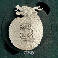 Pièce de monnaie en argent de 2 onces de Tchad Dragon Egg Hatchling Très rare, édition limitée à seulement 500 exemplaires.