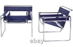 Très Rare 1962 Marcel Breuer Bleu Toile Wassily Chaise Édition Limitée